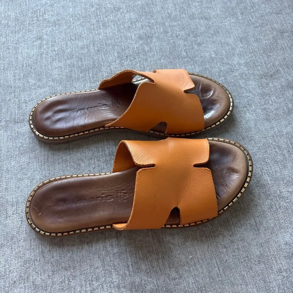 Genuine Leather Orange Sandals - Picture 2 of 5